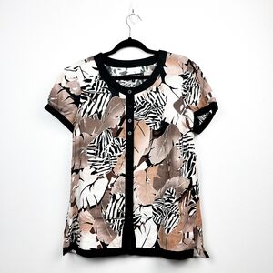 Simon's Brown White & Black Tropical Leaf Patterned Shirt